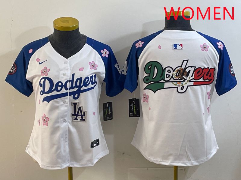 Women Los Angeles Dodgers Blank White Blue Sakura Edition 2025 Nike MLB Jersey style 12